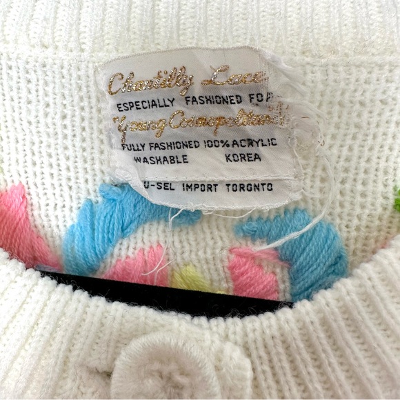 Boho Cottagecore Floral Embroidered Cardigan Kitschy Rainbow Grannycore Cozycore - Picture 5 of 10